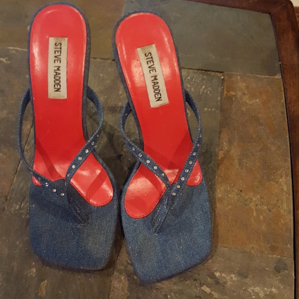 Steve Madden Denim & Rhinestone Sandals Sz 7